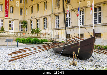 Wikingerboot Bayeux Tapestry Museum, Bayeux, Normandie, Frankreich. Stockfoto