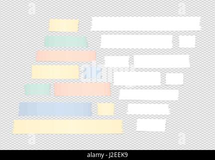 Bunte und weiße Pyramide Formen, unterschiedliche Größe Klebstoff, klebrigen Band, Papierstücke auf quadratischen Hintergrund Stock Vektor