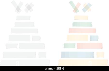 Bunte und weiße Pyramide Formen, unterschiedliche Größe Klebstoff, klebrige Klebeband, Papier Stock Vektor