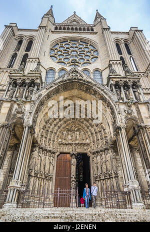 Centre-Val de Loire, Chartres, Cathédrale Notre-Dame de Chartres, südlichen Querschiff Fassade der Kathedrale von Chartres, Frankreich Stockfoto