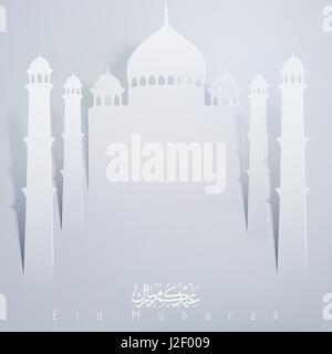 Eid Mubarak Scherenschnitt Grußkarte Banner Moschee Silhouette Stil Stock Vektor