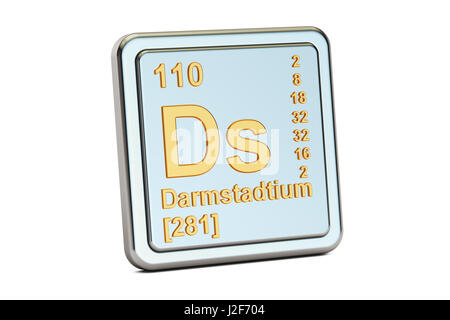 Darmstadtium Ds, Chemisches Element Zeichen. 3D-Rendering isoliert auf weißem Hintergrund Stockfoto