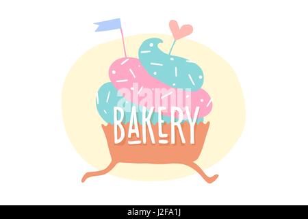 Cupcake mit Herz und Text Bäckerei Stock Vektor