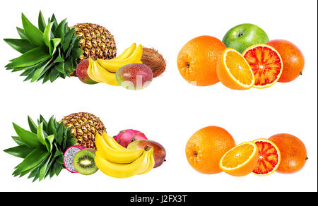 Sammlung von Früchten isoliert auf weißem Hintergrund Stockfoto