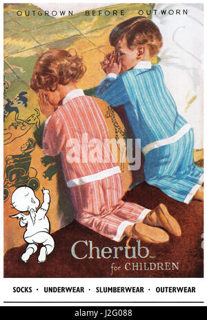 1950 britische Werbung für Cherub Kinderbekleidung. Stockfoto