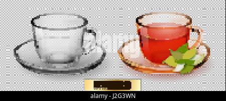 Vektor-Glas-Tasse. Transparente Glas-Tasse mit Tee. Stock Vektor