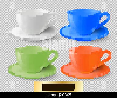 Farbige Keramik Becher für Tee auf einem transparenten Hintergrund. Realistische Vektor. Stock Vektor