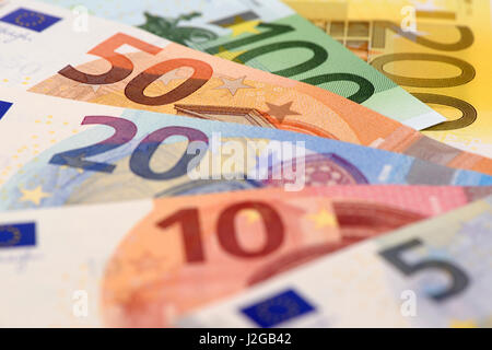 Euro-banknoten und Währung für Europa Stockfoto