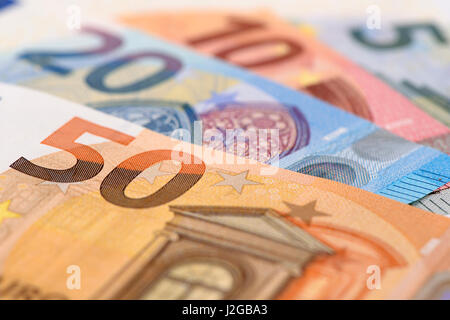 Euro-banknoten und Währung für Europa Stockfoto