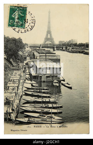 Seltene alte Ansichtskarte mit Blick auf den Eiffelturm in Paris, Frankreich, um 1900 Stockfoto