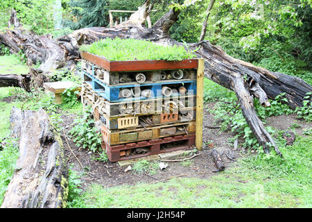 Ein "Bug-Hotel" in The Wolseley, Staffordshire Wildlife Trust des Zentrums HQ bei Wolseley Bridge, Rugeley, Staffordshire, England, UK Stockfoto