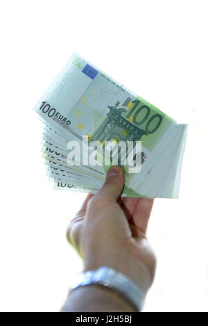 Einer Hand 100 Euro-Banknoten Stockfoto