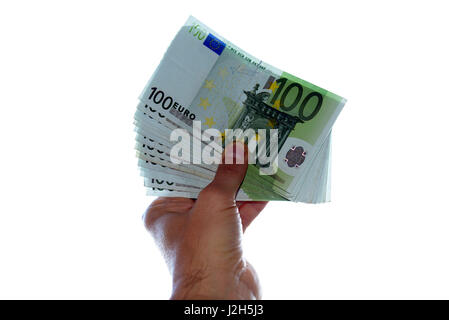 Einer Hand 100 Euro-Banknoten Stockfoto