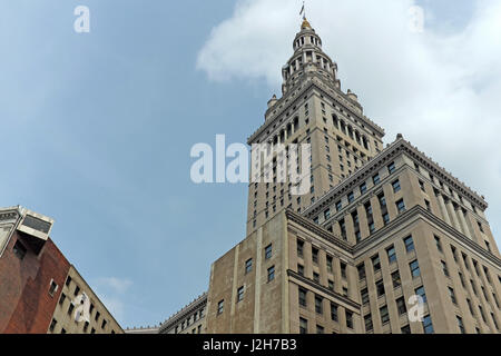 Außenseite des Cleveland Terminal Tower in Cleveland, Ohio, Vereinigte Staaten Stockfoto