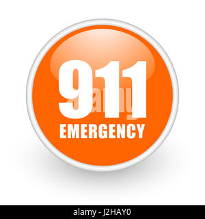 Anzahl Notruf 911 modernes Design glänzend orange Web-Symbol auf weißem Hintergrund. Stockfoto