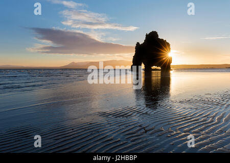 Hvítserkur, 15 m hohen Basalt Meer Stack entlang der Ostküste der Halbinsel Vatnsnes, Nordwesten Islands Stockfoto