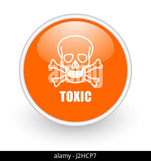 Giftige Schädel modernes Design glänzend orange Web-Symbol auf weißem Hintergrund. Stockfoto