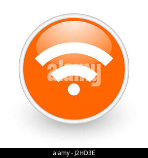 Wireless-modernes Design glänzend orange Web-Symbol auf weißem Hintergrund. Stockfoto