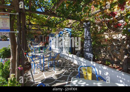 Zenia, Griechenland - 15. Oktober 2016: Olive Tree Straßencafé auf der Serpentinenstraße auf der Lassithi-Hochebene Stockfoto