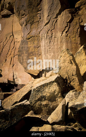 Freemont Petroglyph Felszeichnungen auf Canyon bekannt als "The Three Kings" auf der McConkie Ranch, trockenen Gabeln von Nine Mile Canyon in Utah Stockfoto