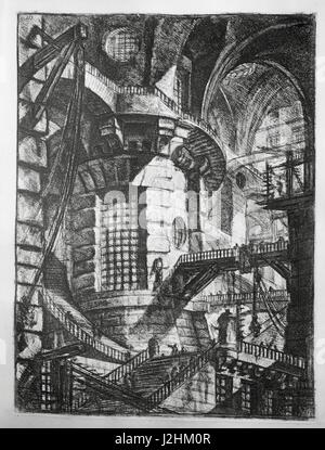 Die imaginären Gefängnisse (Carceri d'invenzione), die zweite Version der Baureihe Stiche von Giovanni Battista Piranesi, veröffentlicht im Jahre 1761.  Tafel III: Der Runde Turm Privatsammlung Stockfoto