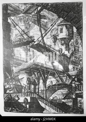 Die imaginären Gefängnisse (Carceri d'invenzione), die zweite Version der Baureihe Stiche von Giovanni Battista Piranesi, veröffentlicht im Jahre 1761.  Tafel VII: Die Zugbrücke Private Sammlung Stockfoto