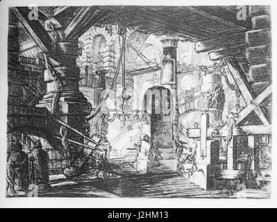 Die imaginären Gefängnisse (Carceri d'invenzione), die zweite Version der Baureihe Stiche von Giovanni Battista Piranesi, veröffentlicht im Jahre 1761.  Tafel XVI: Pier mit Ketten Privatsammlung Stockfoto