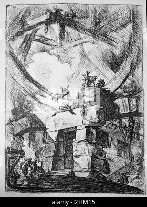 Die imaginären Gefängnisse (Carceri d'invenzione), die zweite Version der Baureihe Stiche von Giovanni Battista Piranesi, veröffentlicht im Jahre 1761.  Tafel IX: Die Riesen Rad Private Sammlung Stockfoto