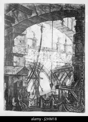 Die imaginären Gefängnisse (Carceri d'invenzione), die zweite Version der Baureihe Stiche von Giovanni Battista Piranesi, veröffentlicht im Jahre 1761.  Tafel IV: Die Grand Piazza Private Sammlung Stockfoto