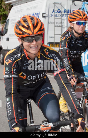 Vor einer Bühne der 2014 Frauen Tour of Britain Stockfoto