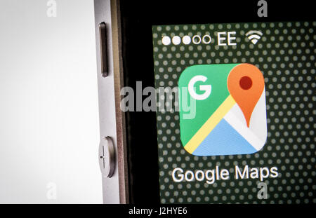 Google-Maps-App auf dem iPhone Stockfoto
