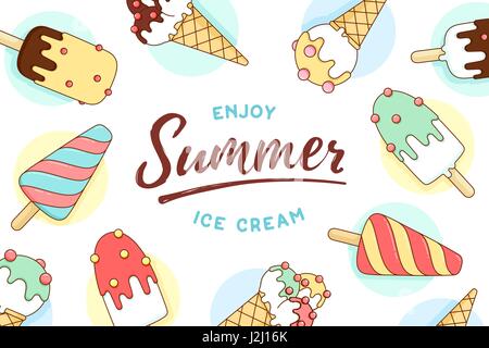 Ice Cream Icons Muster mit Text genießen Sommer Stock Vektor