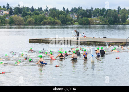 Seattle Park ein, zwei Meilen offene Wasser schwimmen, Weststrand, Green Lake, Seattle, WA Stockfoto