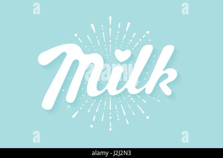 Milch und Milch Tropfen Splash-Schriftzug Stock Vektor