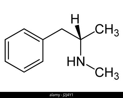 Strukturformel des Moleküls Methamphetamin Crystal Meth. Stockfoto