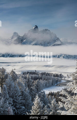 Grand Teton und Schichten von Nebel, Snake River überblicken (großformatige Größen erhältlich) Stockfoto