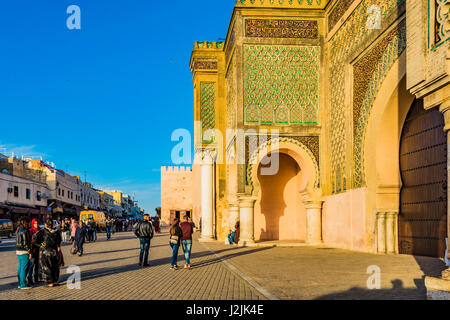 Detail. Bab Mansour Gate, gesehen aus dem Ort El Hedhim, Meknès, Marokko, Nordafrika Stockfoto