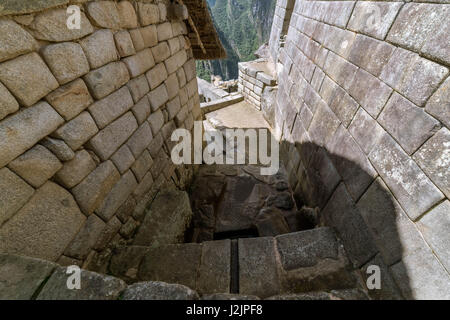 Blick auf einige der Brunnen in Machu Picchu (Peru) Stockfoto