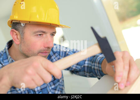 Tischler mit einem hammer Stockfoto