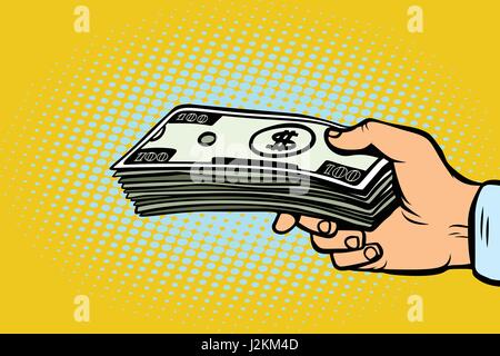 Stapel von Dollar in der Hand, ein Bestechungsgeld Stock Vektor