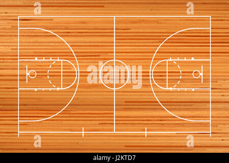 Basketball Court Stock mit Linie auf Holz Stockfoto