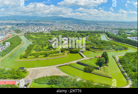 Blick auf den Goryokaku Park, wo ein Stern Fort in Hakodate, Hokkaido, Japan ist. Stockfoto