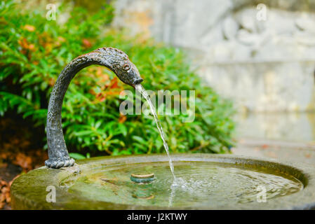 Wasser-Brunnen in der Nähe von Gedenkstätte des sterbenden Löwen in Luzern, Schweiz Stockfoto