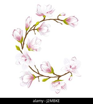 Runde Rahmen aus schönen Magnolia Blumen Stock Vektor