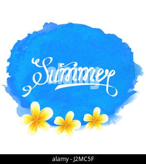 Typographische Text, Sommer-Label mit Frangipani-Blüten Stock Vektor