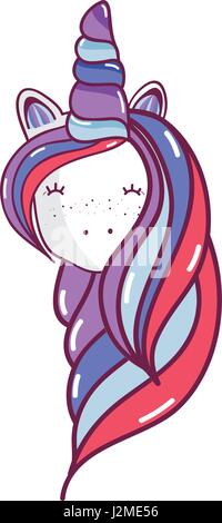 schöner Kopf Einhorn mit langer Mähne Stock Vektor