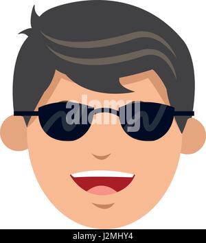 Gesicht der Figur Mann lächelnd mit Sonnenbrille Stock Vektor