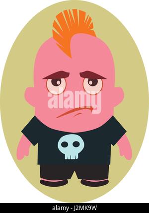 Traurig und unglücklich Avatar des Punk - kleine Person Zeichentrickfigur in flachen Vektor Stock Vektor