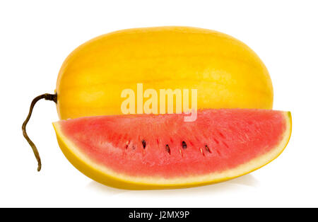 Gelbe Wassermelone auf dem weißen Hintergrund isoliert. Stockfoto