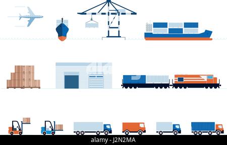 Vektor global Transport und Lieferung Symbolsammlung. Stock Vektor